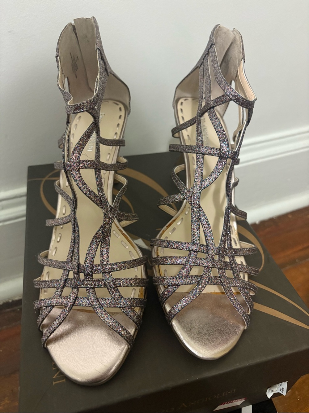Enzo Angiolini  Glitter Strappy Heels with zipper back